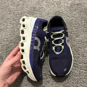 On Running Dark Blue Sneakers with Light Green Laces